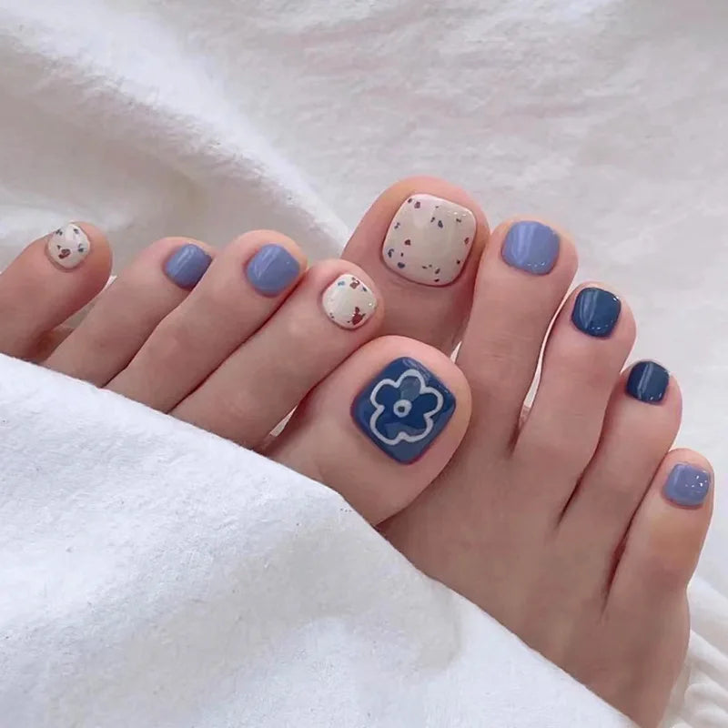 24pcs Wearable White-Edged French Manicure Toenails Full Cover Press On Fake Toenails DIY Artificial Acrylic False Toenails - - DYAVOR®