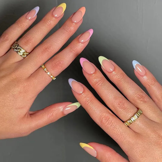 24pcs Colorful Almond Shaped Fake Nails Detachable Press On False Nails Tips French Full Cover False Nails French Manicure tools -  - DYAVOR®