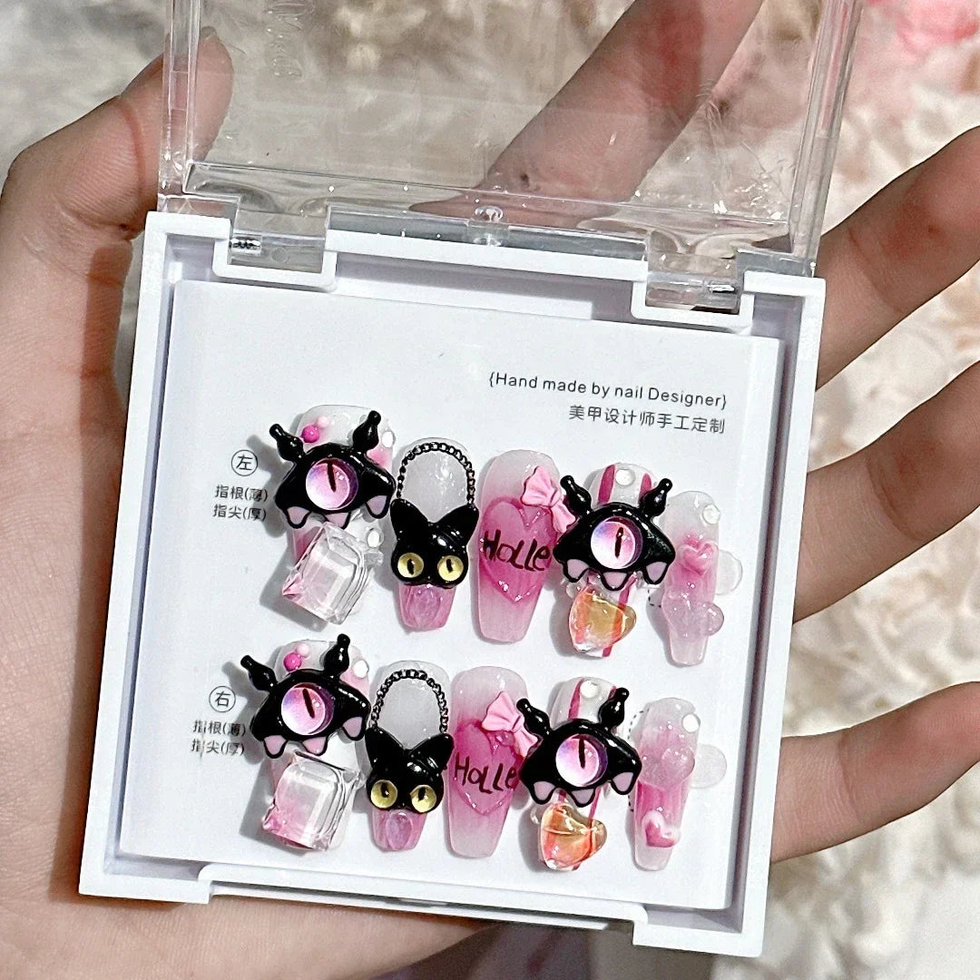 10Pcs Handmade Press On Nails with Eye Little Monster Design Wearable Manicure False Nails Decoration Full Cover Nail Tips Art - - DYAVOR®