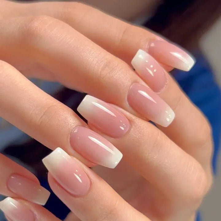 Gradient False nails French Ballerina Fake Nails Stars Blue White Wavy Flowers Nails Full Cover Press on Nails DIY Detachable - - DYAVOR®