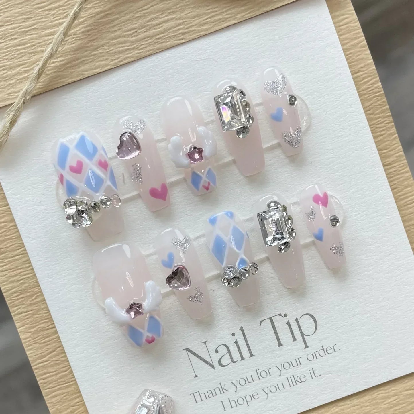 10Pcs Set Frozen Butterfly Handmade Press On Nails False Nails Decoration with Rhinestones Manicure Fake Nails Tips Art Wearable - - DYAVOR®