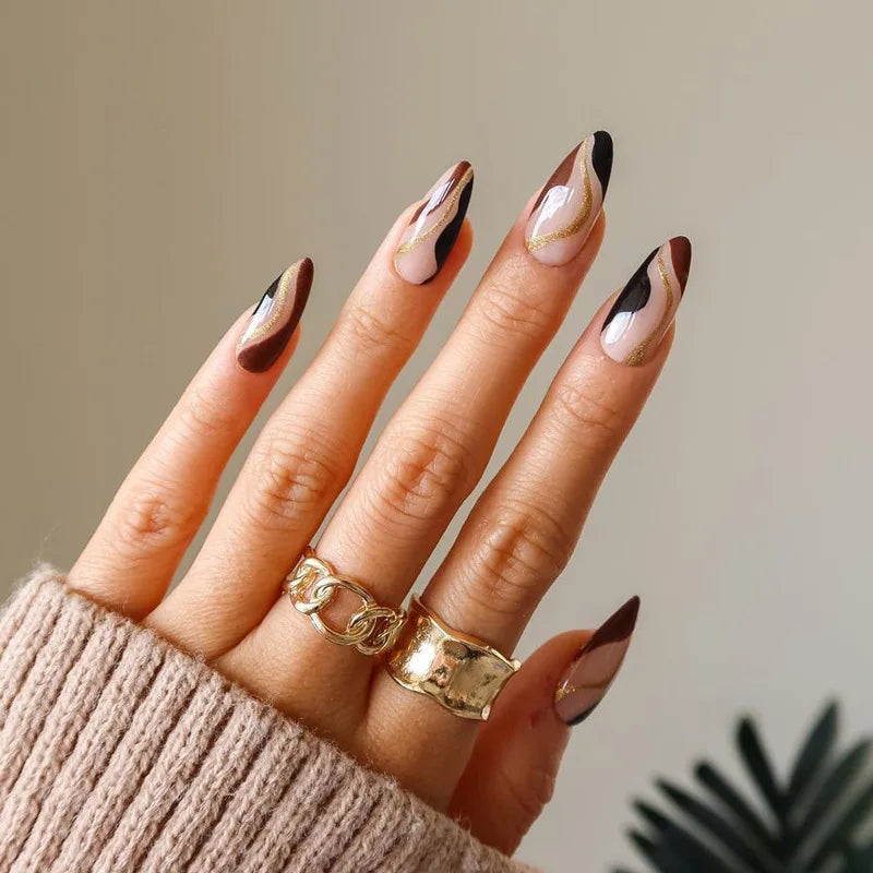 24Pcs/Set Almond Gradient Press On Nail Art Wearable Fake Nails Pointed Simple Ballet Coffin Reusable False Nails Tips Finished