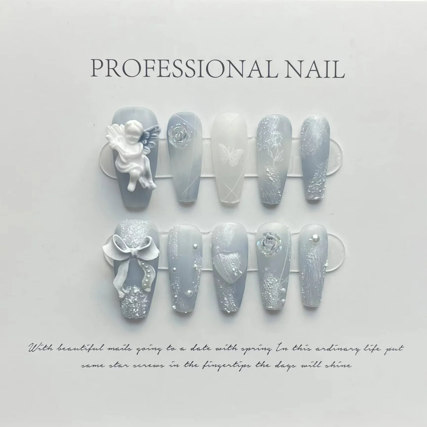 10Pcs Pink French Y2k Nail Tips Long Ballet Handmade Fake Nail Wearable False Nails with Rhinestone Press on Nails Manicure - - DYAVOR®