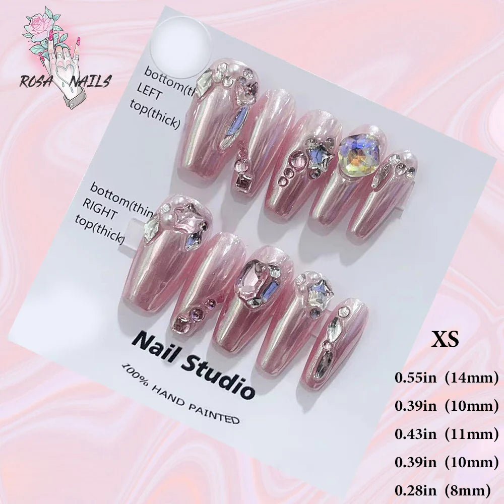 Cute Strawberry Pink Short Handmade Press on Nails Wholesale Kawaii Bows Pressons Bulk Full Cover Square Acrylic False Nail Tips - - DYAVOR®