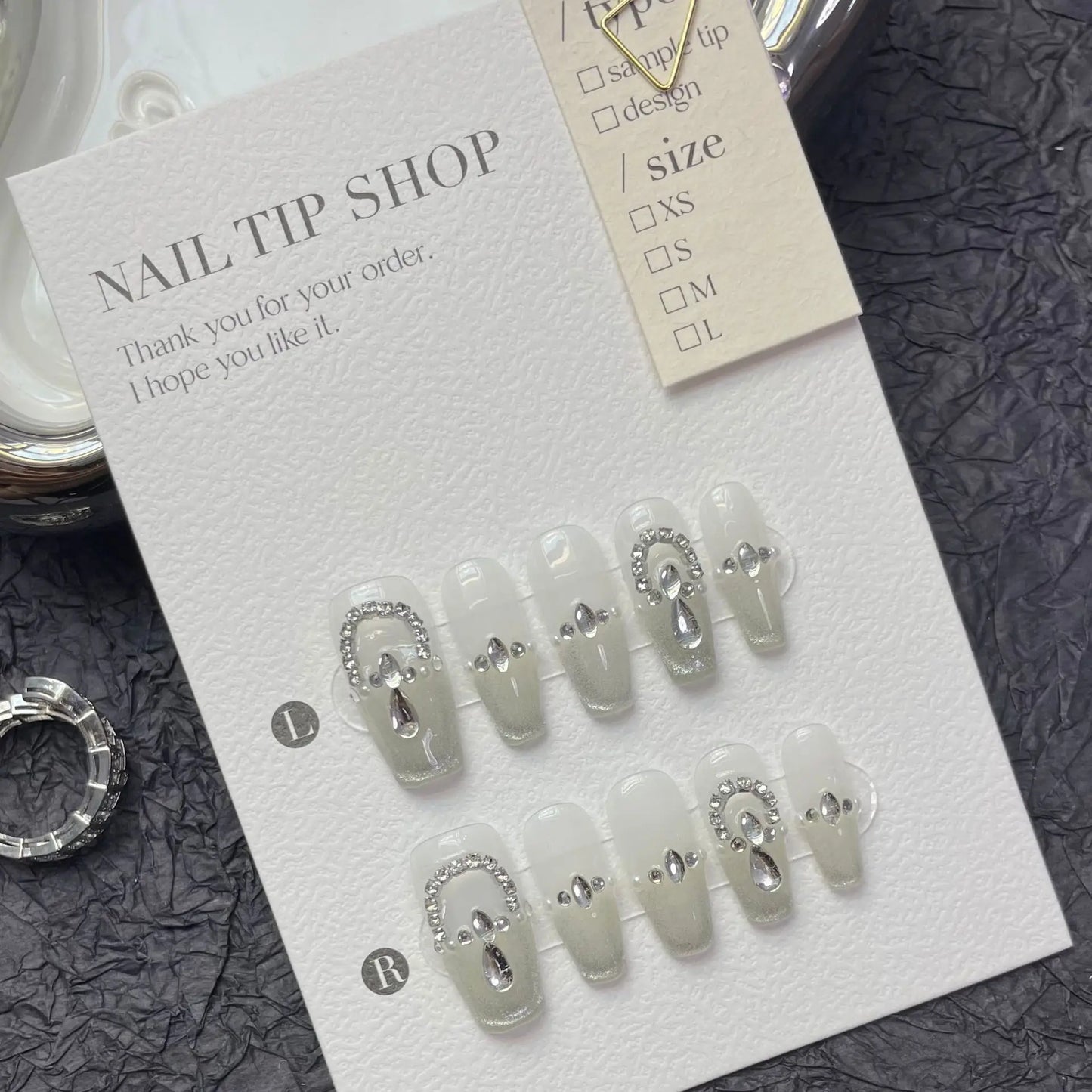 10Pcs Blue Handmade Press On Nails Ballerina French with Rhinestones Wearable False Nails Gradient Decoration Fake Nails Tips - - DYAVOR®