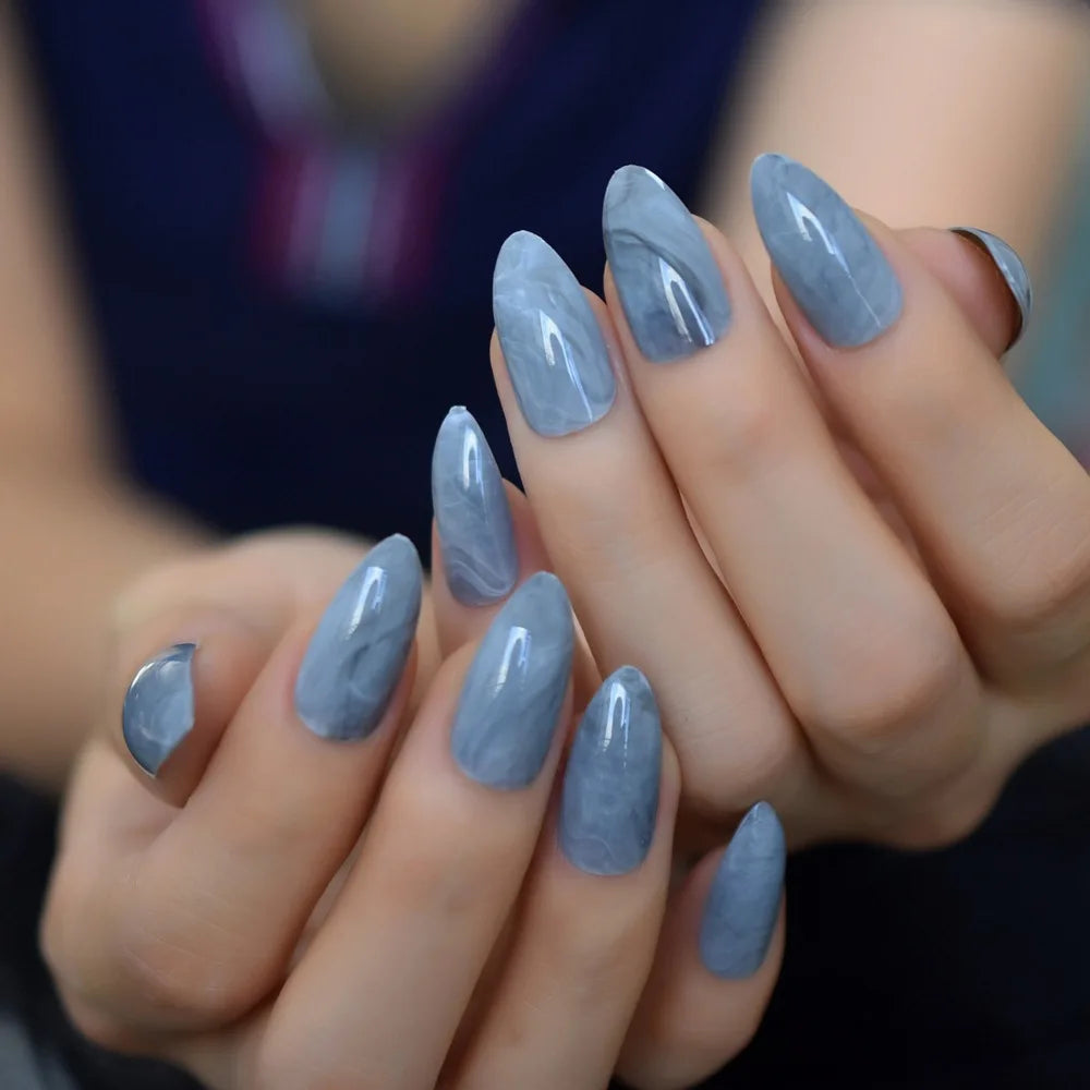 24Pcs/Set Almond Gradient Press On Nail Art Wearable Fake Nails Pointed Simple Ballet Coffin Reusable False Nails Tips Finished - - DYAVOR®