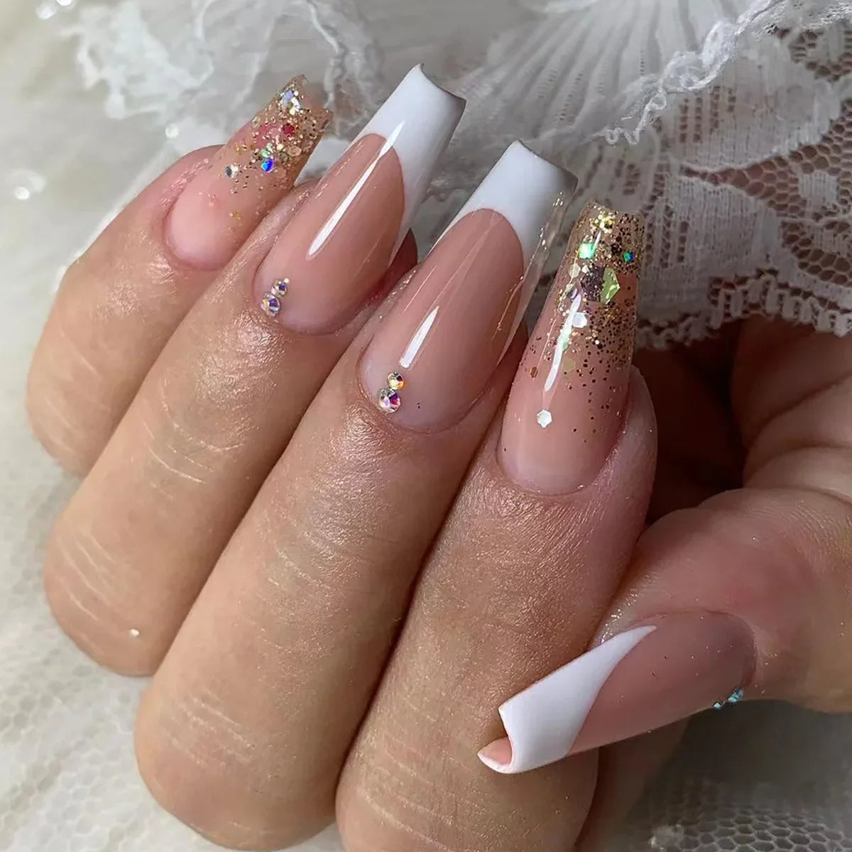 wearable full cover long ballet French coffin white False Nails with glue matte red black pink white artificial nails press on - - DYAVOR®