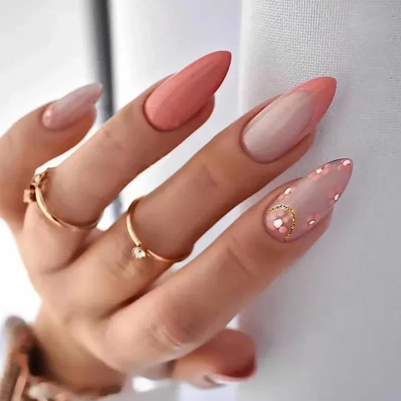 24Pcs White Aurora Almond False Nails Simple with French Design Wearable False Nails Glitter Full Cover Press on Nails Tips Art - - DYAVOR®