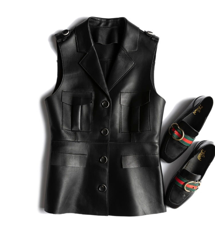 Genuine Leather Sleeveless Jacket - Jacket - DYAVOR®