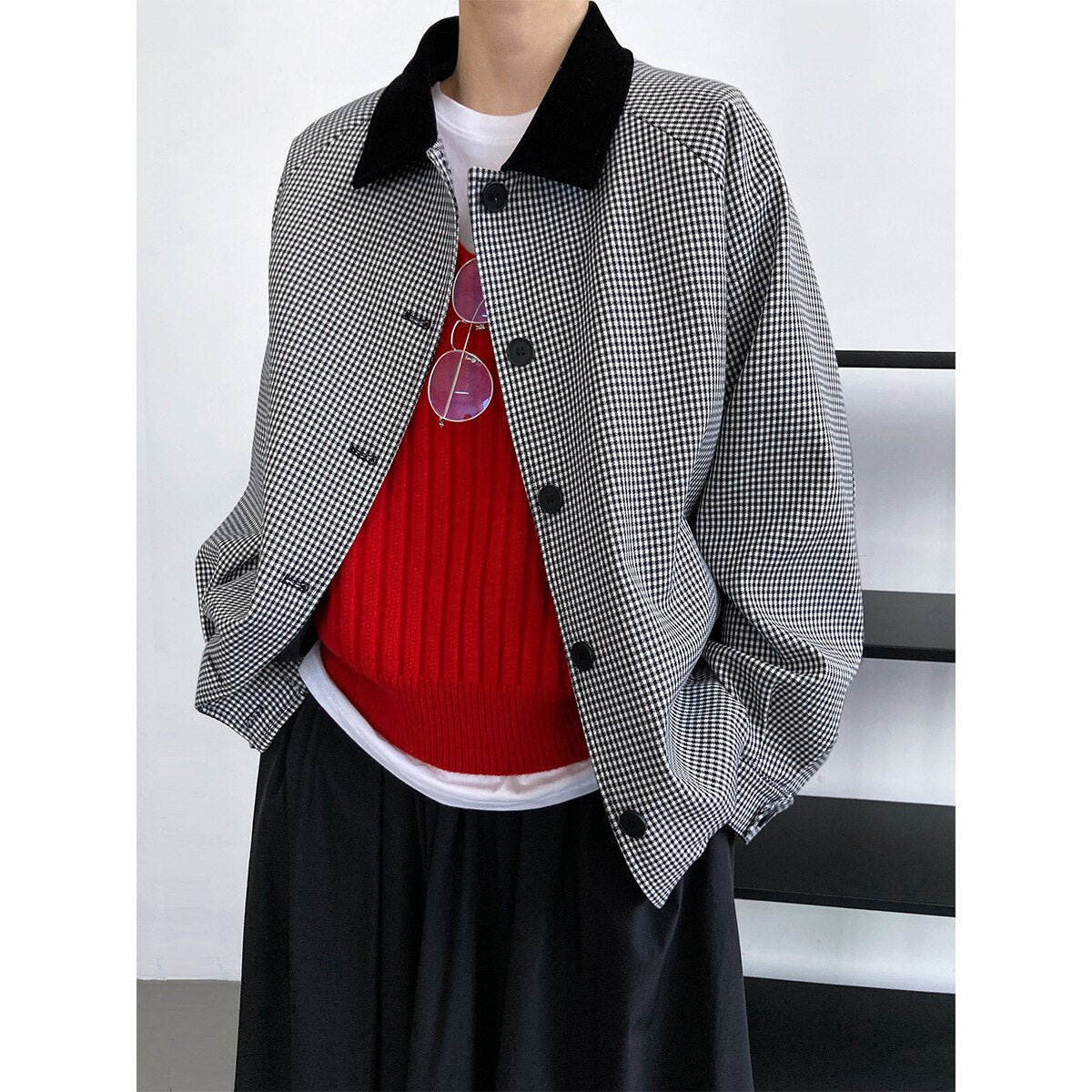 American style retro bird check small lapel velvet patchwork jacket jacket women's casual fashion top - - DYAVOR®