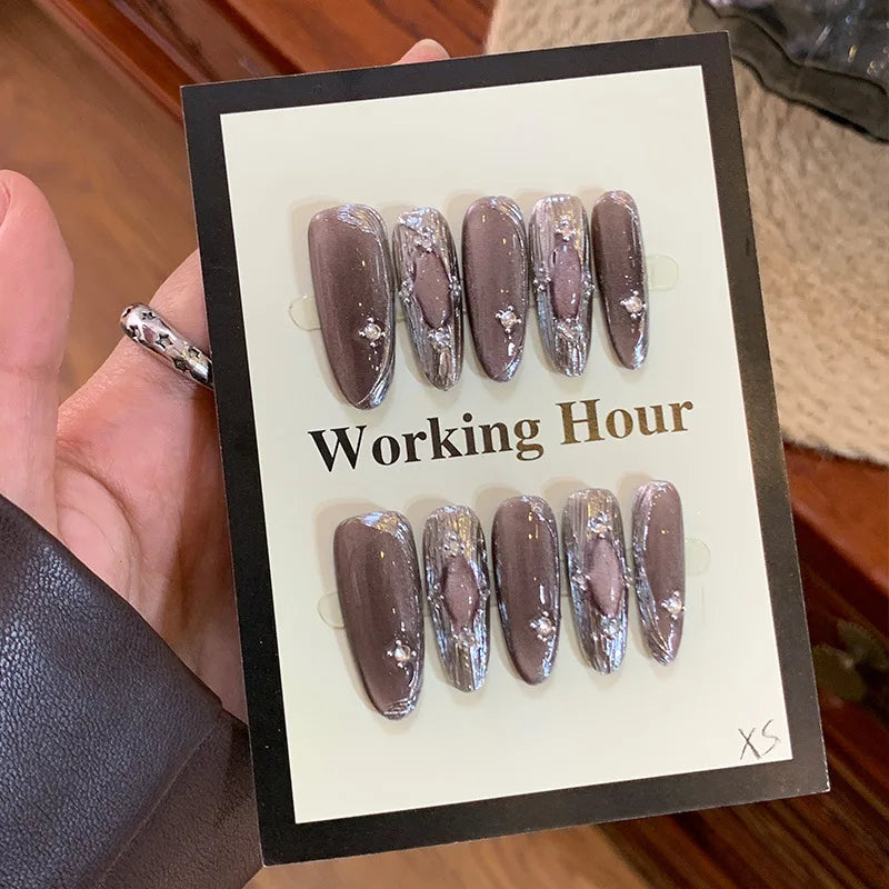 10 Pcs Wearing False Nails Fake Nails Pure Handmade 【Buccellati】 Complimentary Nail Enhancement Kit -  - DYAVOR®