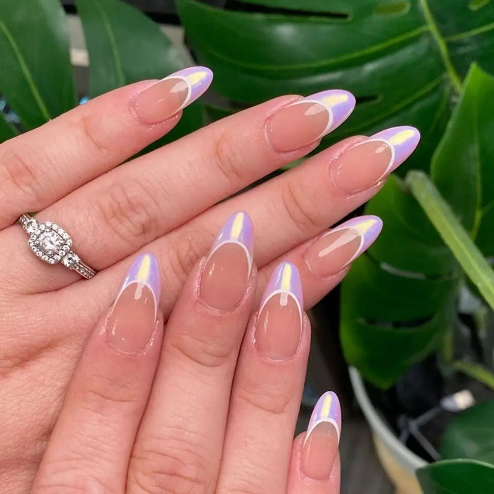 New Simple Star False Nails French Long Almond Fake Nials Detachable Nail Tips Full Cover Press on Nails DIY Manicure Tool - - DYAVOR®