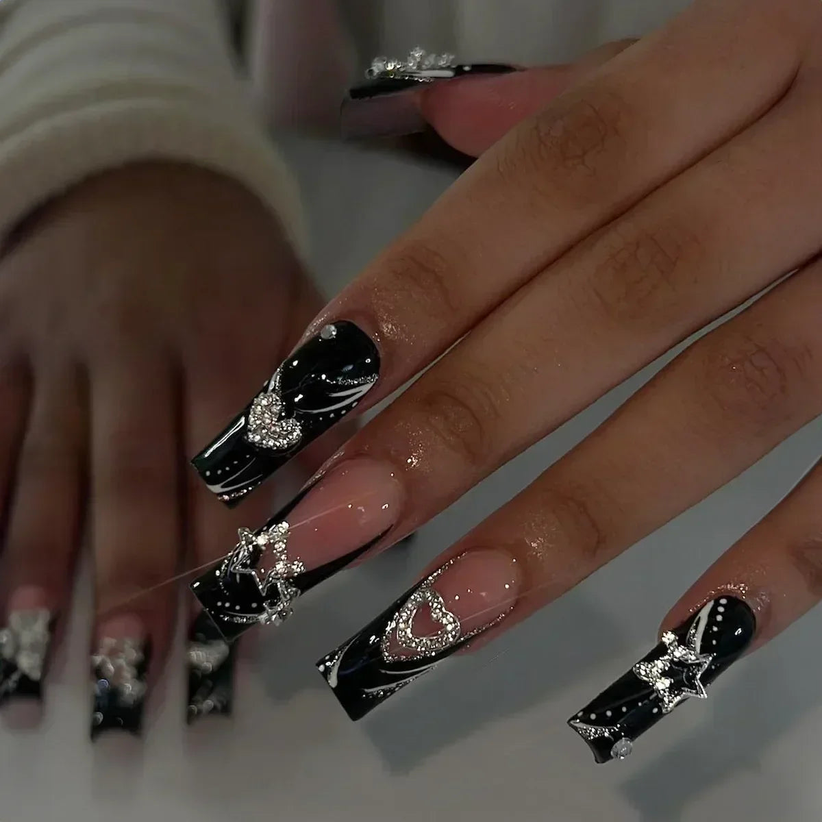 24Pcs Pink Bow Design False Nails Long Ballet Press on Nails with Pearl Wearable Coffin Fake Nails French Square Finger Nail - - DYAVOR®