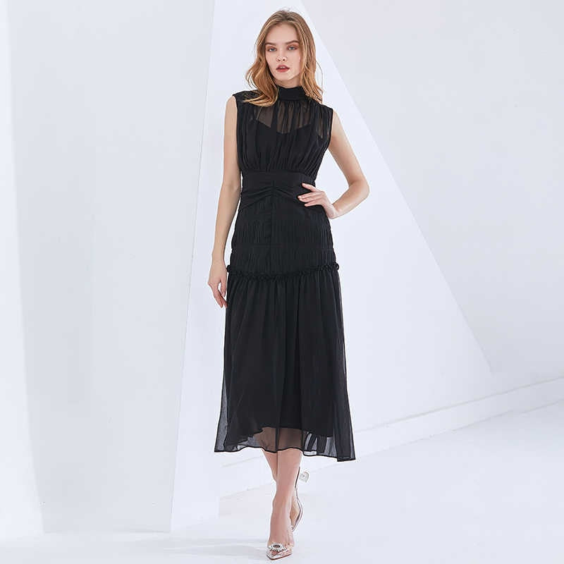 Long Chiffon Dress With Gathers - - DYAVOR®