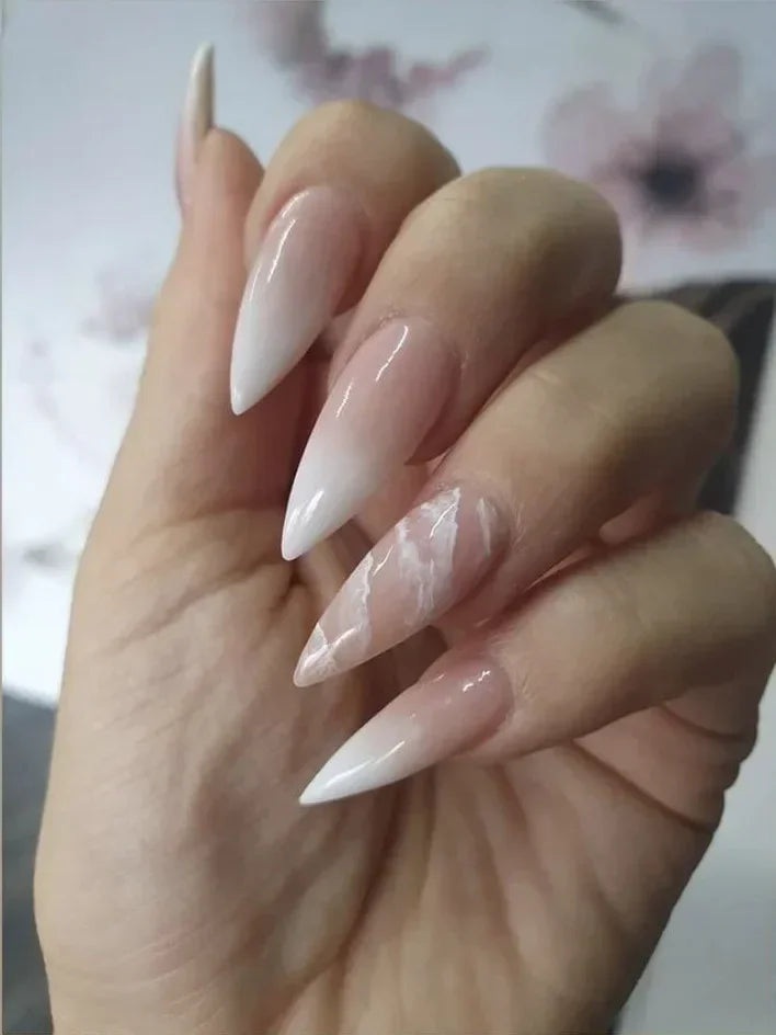 24Pcs Frosting False Nail almond with Golden Glitter Designs French Rhinestone Manicure Stiletto Fake Nails Set Press on Nails - - DYAVOR®
