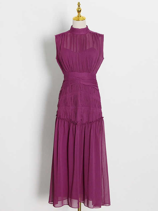 Long Chiffon Dress With Gathers - - DYAVOR®
