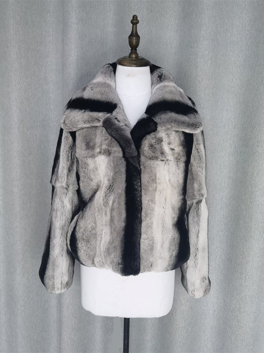 Classic Winter Real Fur Coat Genuine Real Rex Rabbit Fur Coats With Lapel Natural Rex Rabbit Fur Jackets Women Coats - - DYAVOR®
