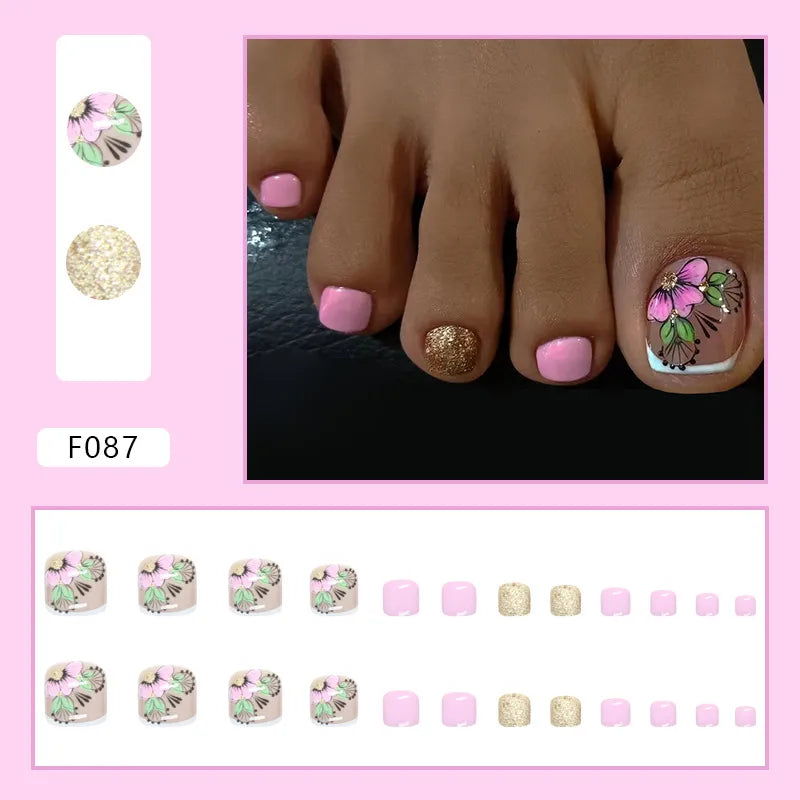 24pcs Wearable White-Edged French Manicure Toenails Full Cover Press On Fake Toenails DIY Artificial Acrylic False Toenails