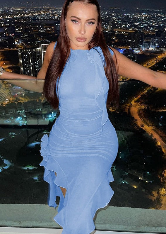 Ruffles Transparent Blue Dress - - DYAVOR®