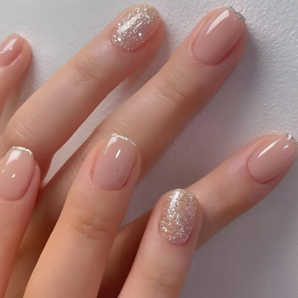 24pcs removeable false nails with glue Gradient Shinny brown coffin glitter Ballet press on nails long full cover fake nails tip