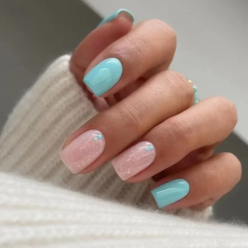 24Pcs Green Short Coffin False Nails White ripples with French Design Wearable Fake Nails Simple Full Cover Press on Nails Tips - - DYAVOR®