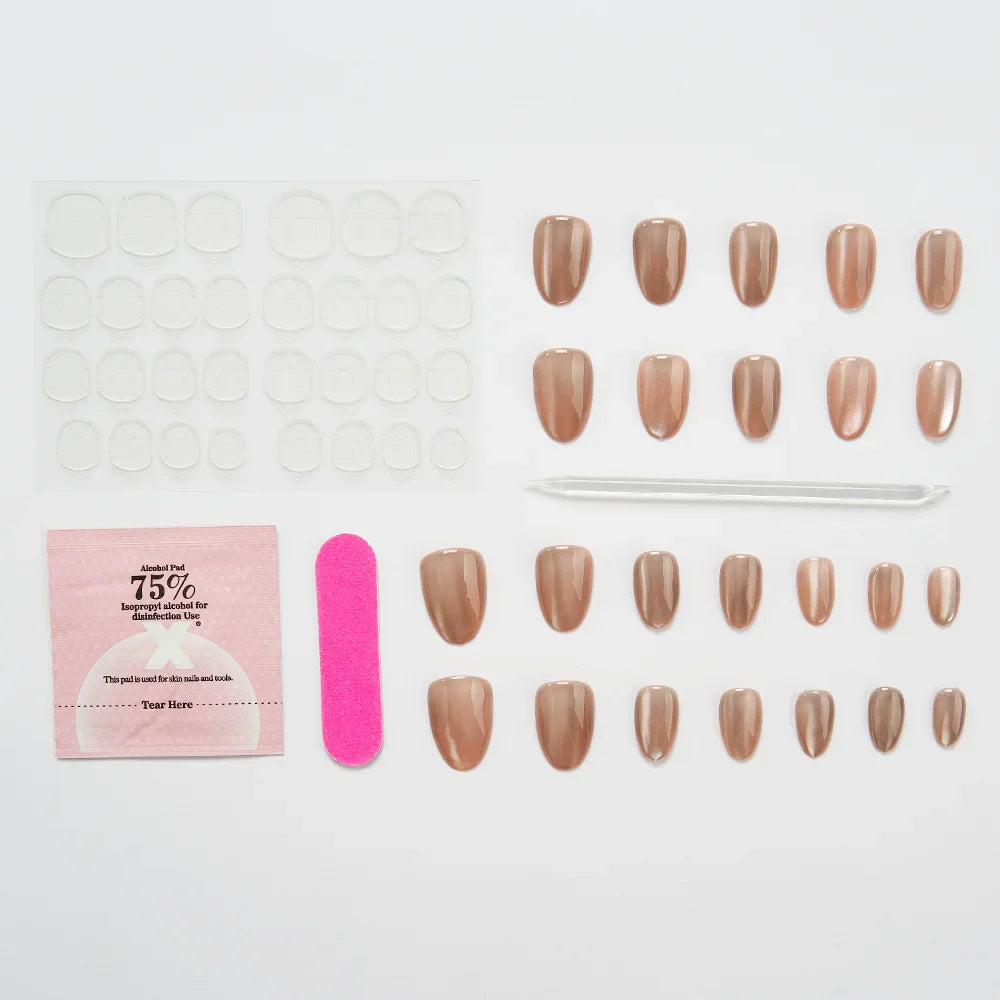 False Nails Set Short Press on False French Cat's Eye Style Nails Art Diamond Finished Fake Nails with Glue Stick-on - - DYAVOR®