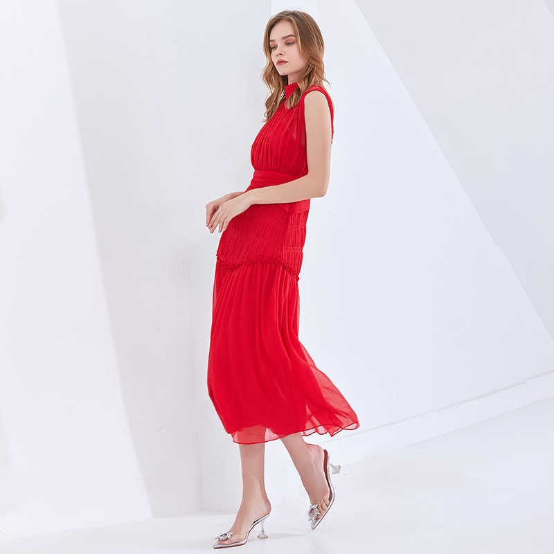 Long Chiffon Dress With Gathers - - DYAVOR®