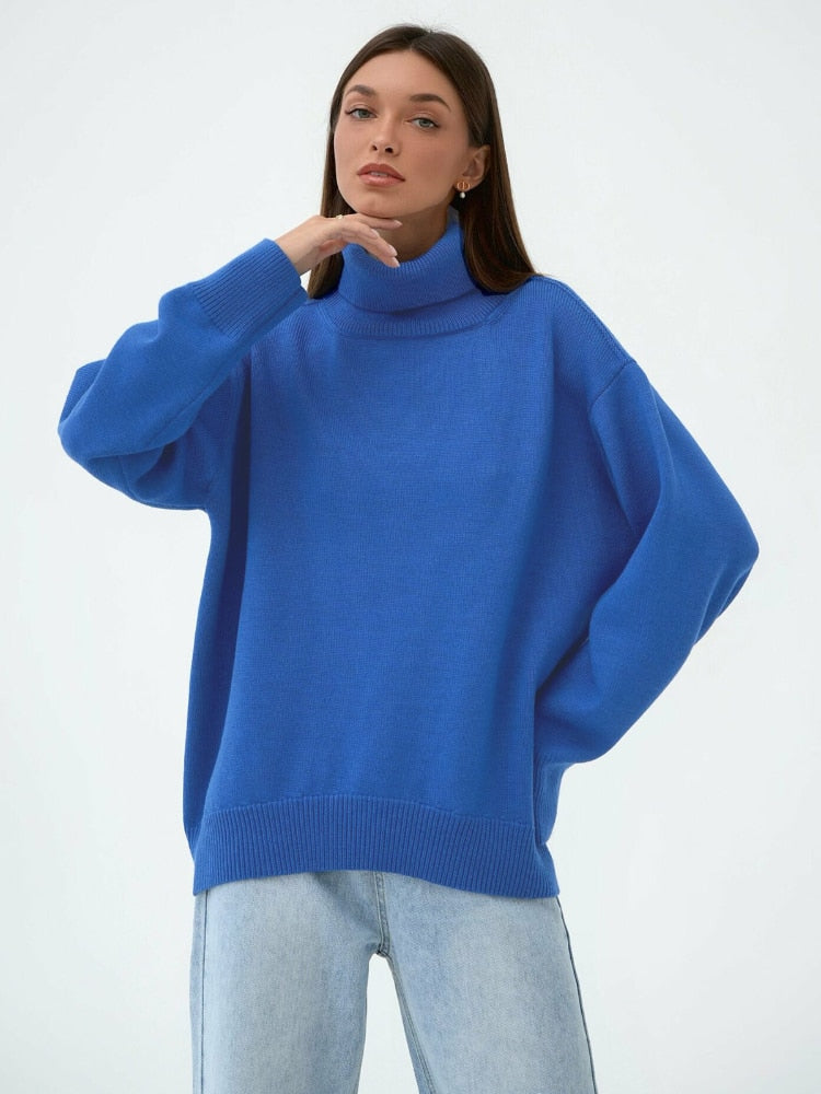 Solid Color High Neck Sweater Autumn Winter Loose Knit Pullover Women's Long Sleeve Top Versatile Classic Winter Clothes Women - - DYAVOR®