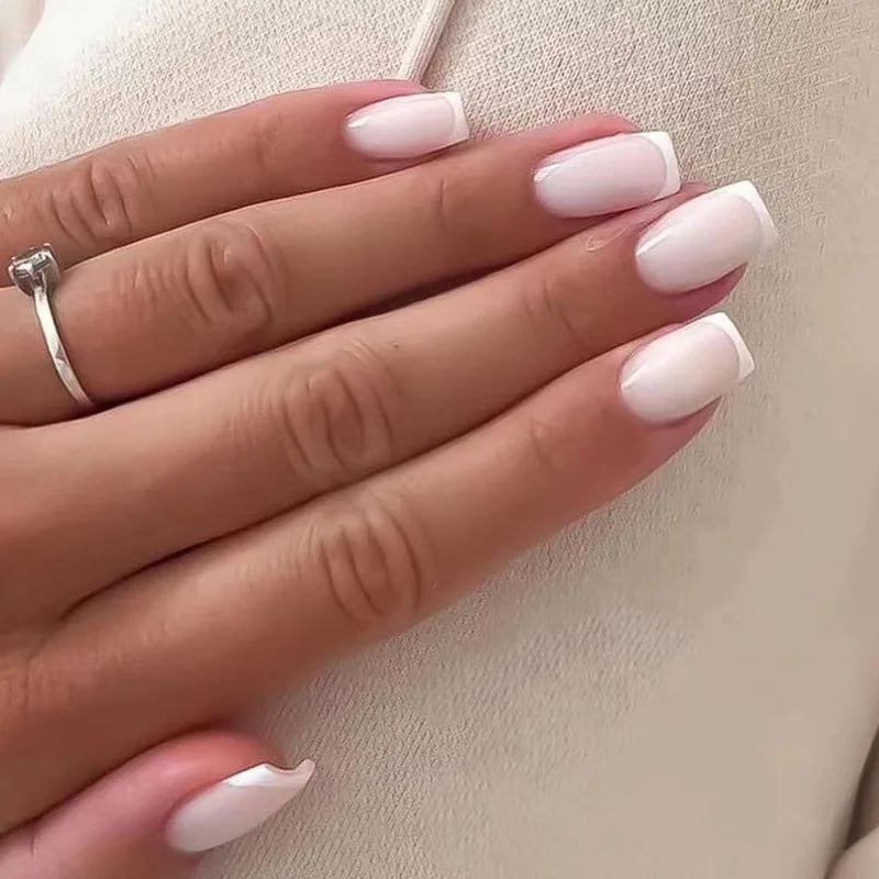 24Pcs Long Ballet Fake Nails Shiny White French Coffin False Nails Simple Wearable Manicure Press on Nails Full Cover Nail Tips - - DYAVOR®