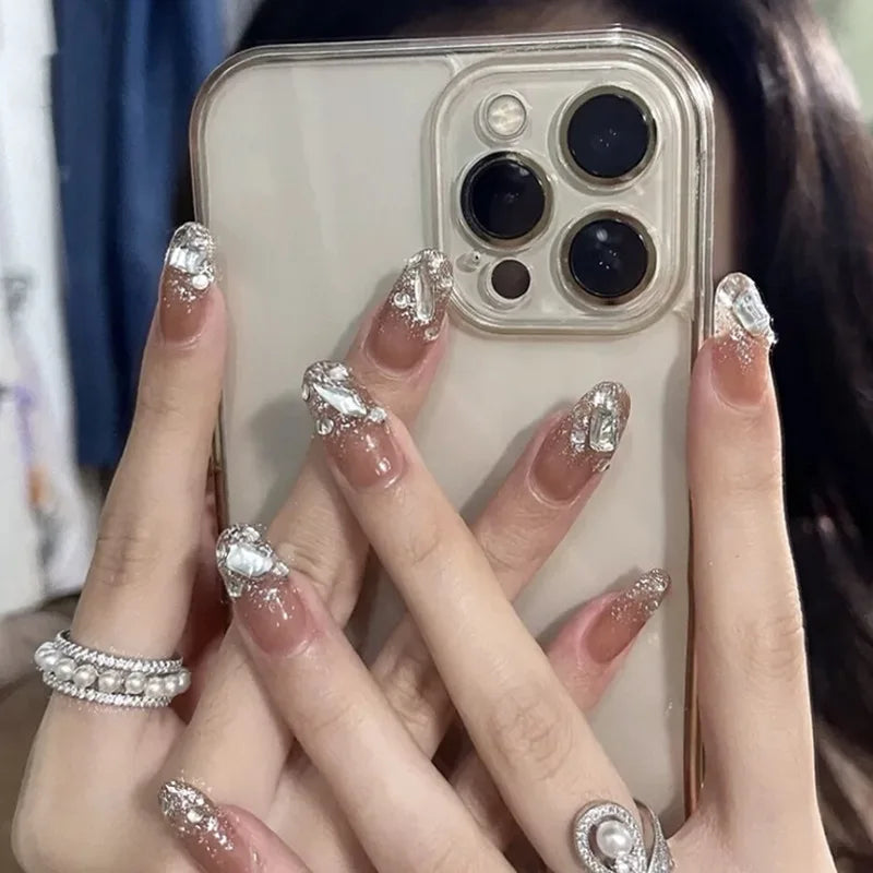 Autumn French False Nails with Butterfly Pearl Decor Bride Fake Nail Wearable Press on Nails Coffin Ballet Nail Tips for Girls - - DYAVOR®