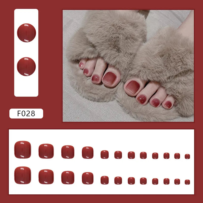 24pcs Wearable White-Edged French Manicure Toenails Full Cover Press On Fake Toenails DIY Artificial Acrylic False Toenails