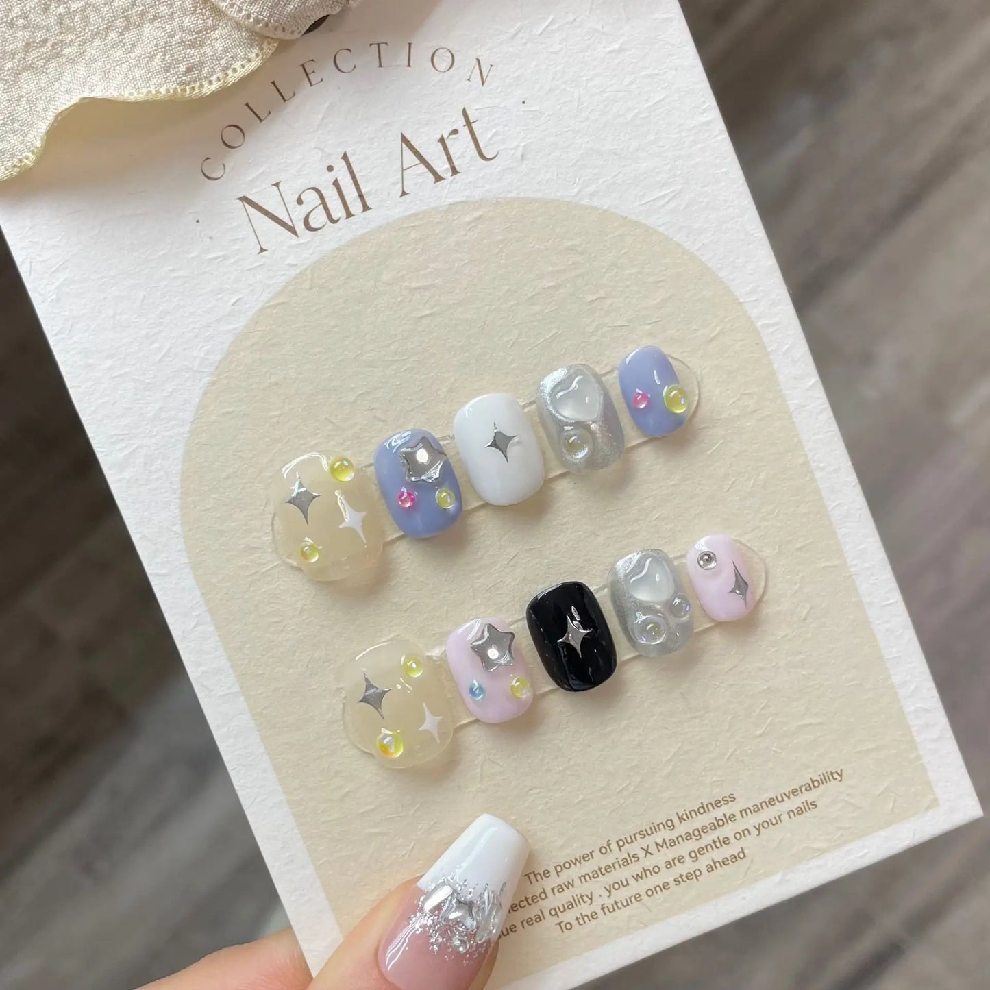 Short Round Iridescent Handmade Press on Nails Full Cover Cute Korean Fake Nails Wearable Artificial Handworked False Nails - - DYAVOR®