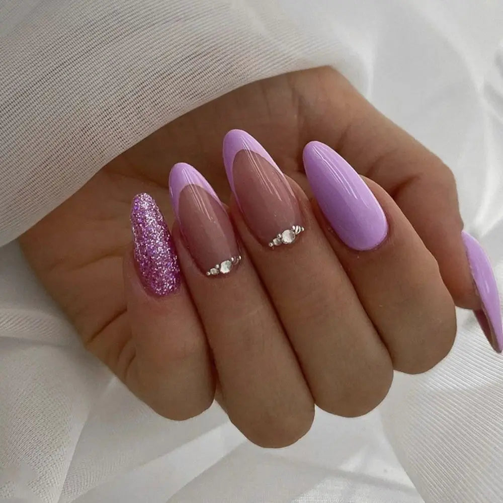 New Simple Star False Nails French Long Almond Fake Nials Detachable Nail Tips Full Cover Press on Nails DIY Manicure Tool - - DYAVOR®