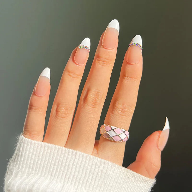 24Pcs/Set Almond Gradient Press On Nail Art Wearable Fake Nails Pointed Simple Ballet Coffin Reusable False Nails Tips Finished - - DYAVOR®