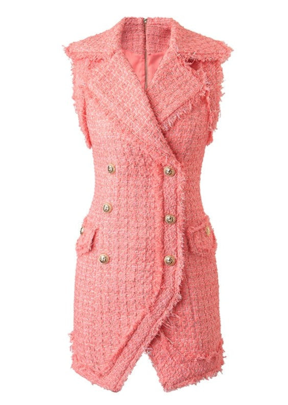 Tweed Double - breasted Short Dress - - DYAVOR®