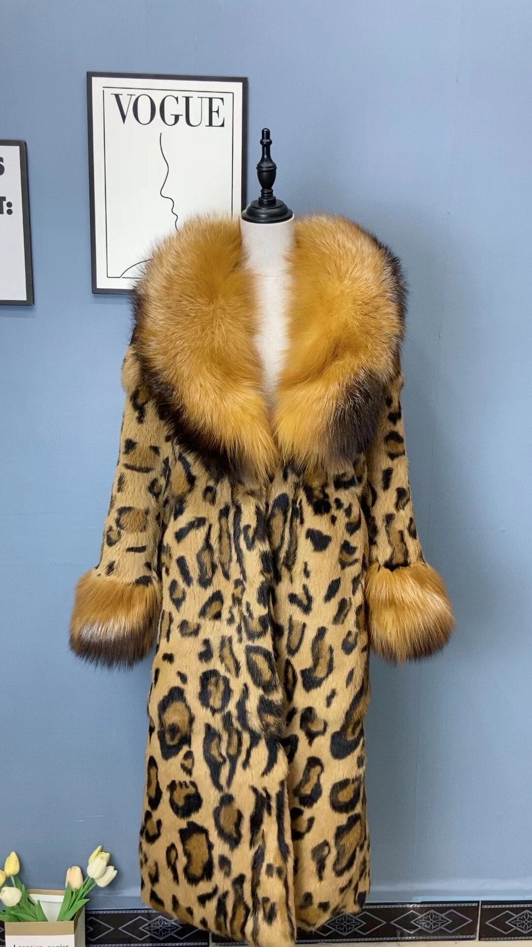 Women Real Rex Rabbit Fur Coats With Fox Lapel Collar Natural Whole Skin Genuine Fur Long Jackets Overcoat Winter - - DYAVOR®
