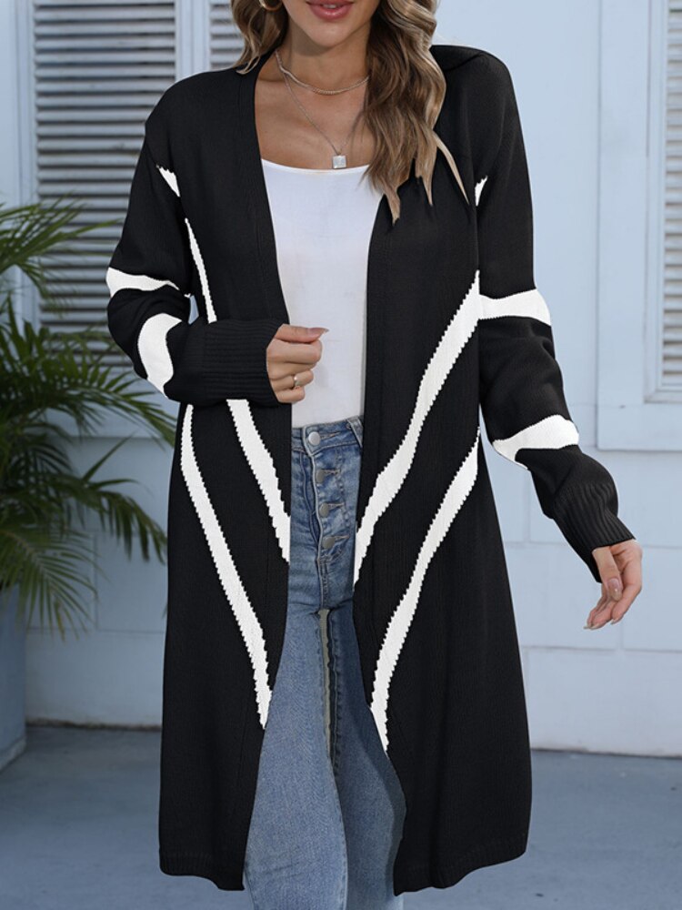 New Autumn Winter 2022 Geometric Knitted Cardigan Fashion Korean Version of Street Dress Women Loose Sweater Long Sleeve Jacke - - DYAVOR®