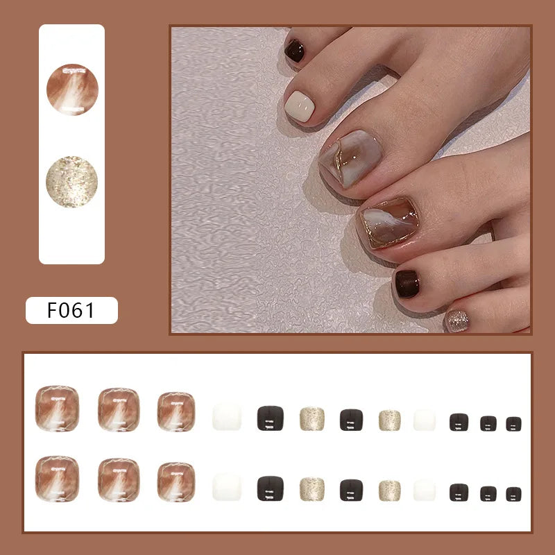 24pcs Wearable White-Edged French Manicure Toenails Full Cover Press On Fake Toenails DIY Artificial Acrylic False Toenails - - DYAVOR®