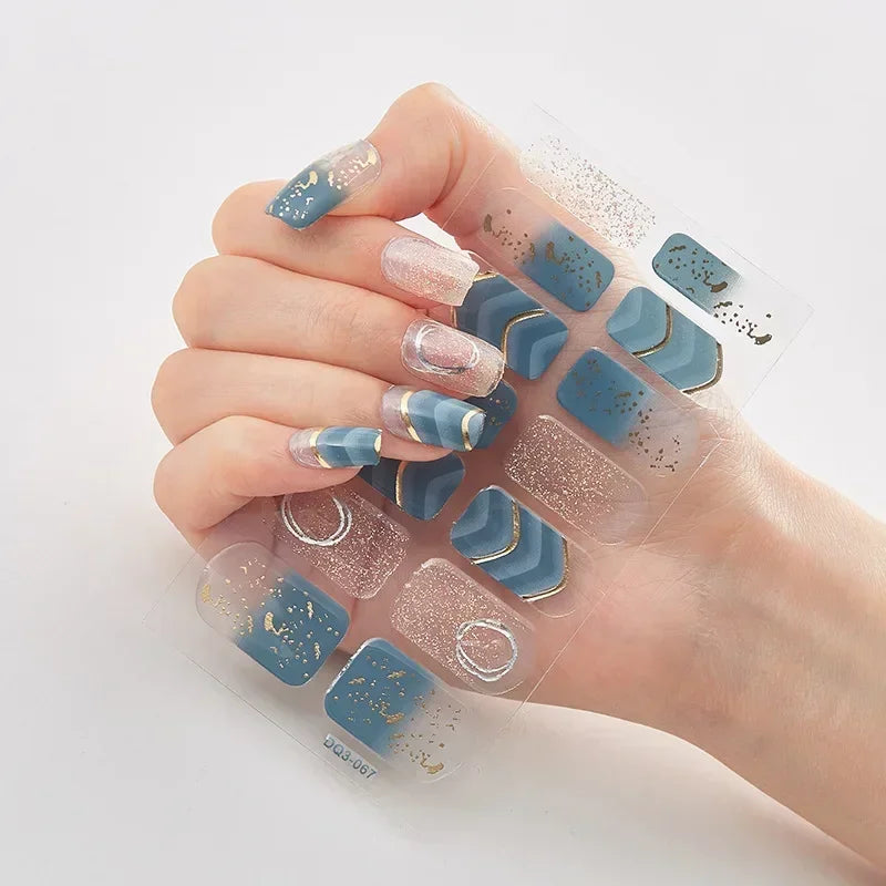 Semi Cured Gel Nails Art Stickers Fashion Solid Color Manicure Decal UV LED Lamp Need Gel Nail Decals Nail Sticker Decoration - - DYAVOR®