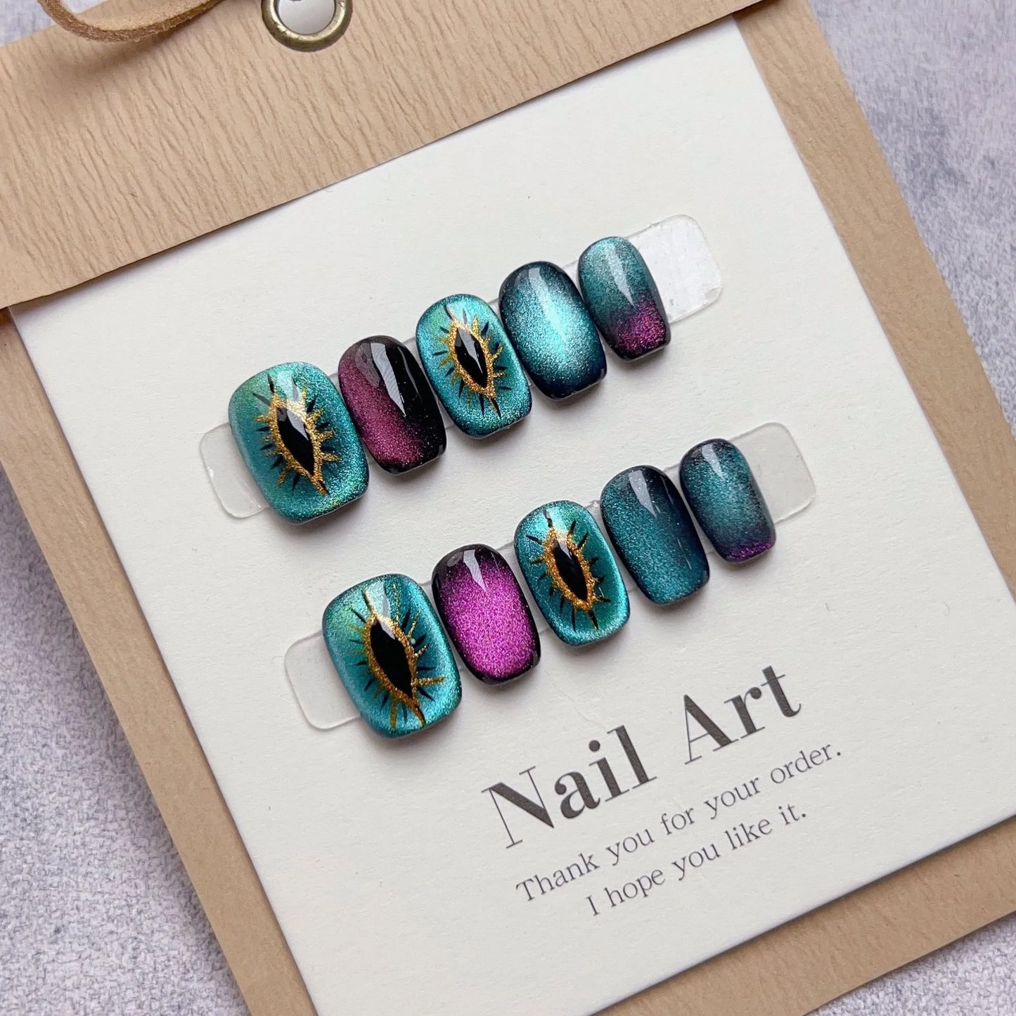 Short Demon Cat Eye Handmade False Nails With Designed High Quality Wearable Punk Acrylic Press on Nails For Professionals - - DYAVOR®