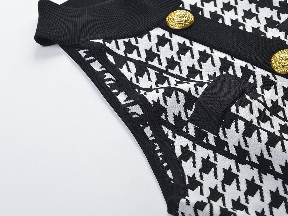 Houndstooth Pattern Knit Dress -  - DYAVOR®