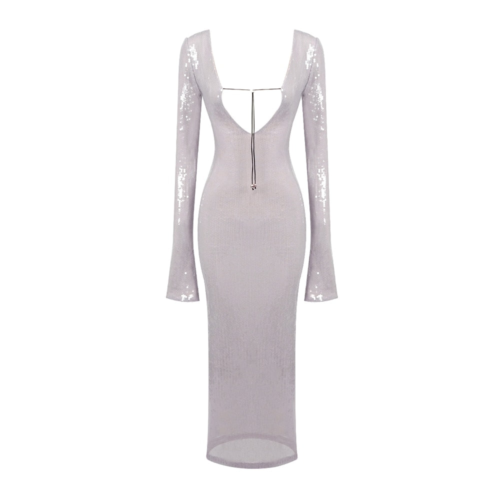 Sequined Lavender Maxi Dress with Open Back - - DYAVOR®