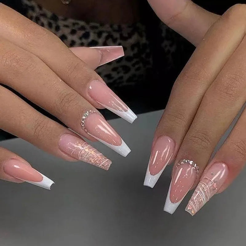 wearable full cover long ballet French coffin white False Nails with glue matte red black pink white artificial nails press on - - DYAVOR®
