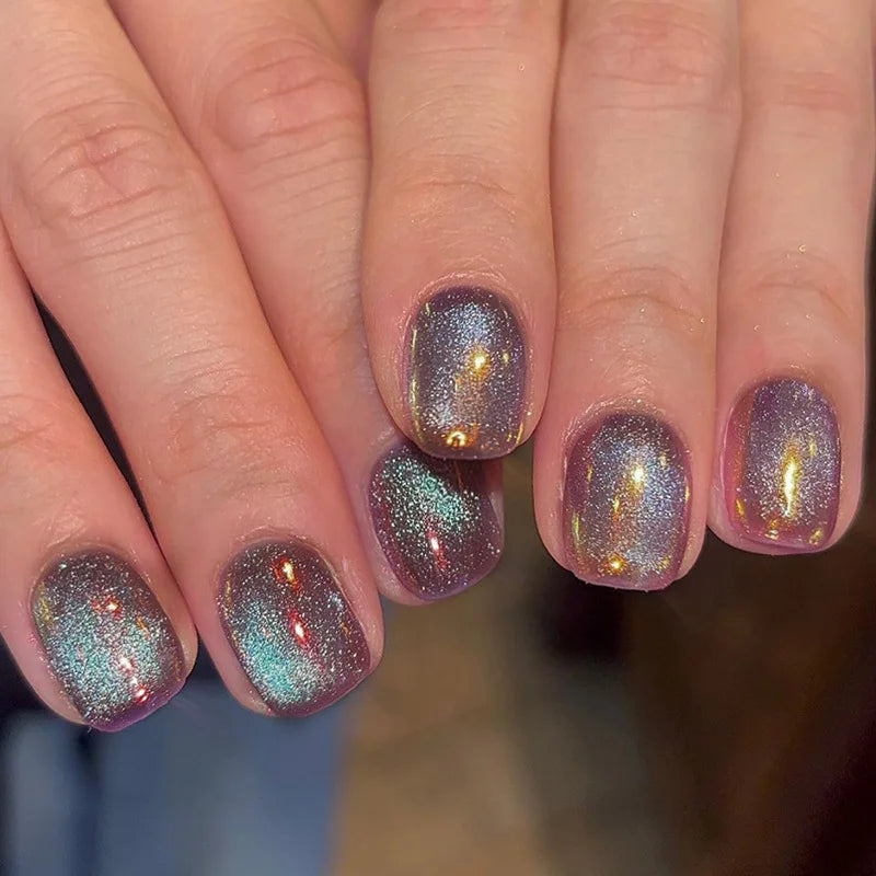 24pcs removeable false nails with glue Gradient Shinny brown coffin glitter Ballet press on nails long full cover fake nails tip