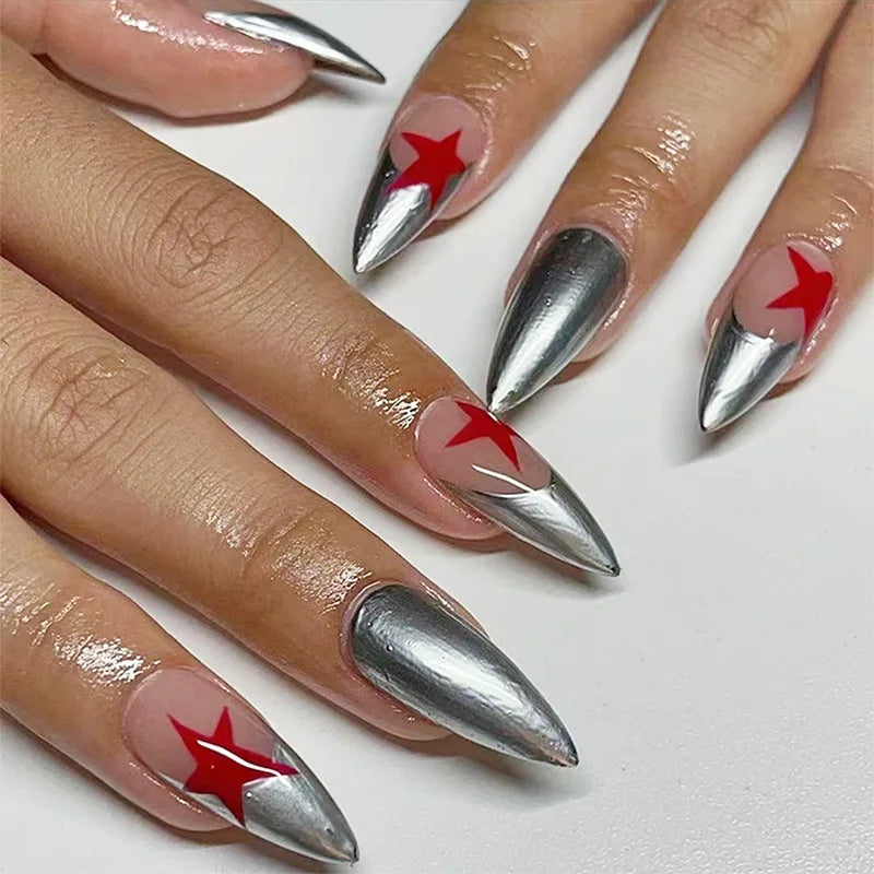24Pcs Long Coffin False Nails Glitter Fake Nail with Rhinestones Press on Nails Full Cover Nail Tips Detachable Fake Fingernails - - DYAVOR®