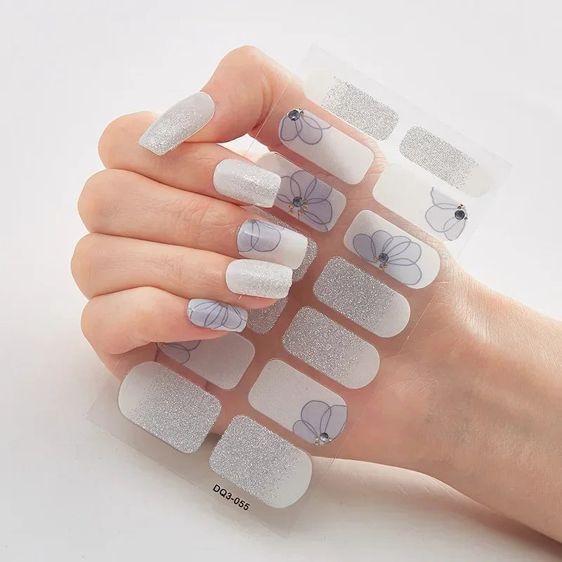 Semi Cured Gel Nails Art Stickers Fashion Solid Color Manicure Decal UV LED Lamp Need Gel Nail Decals Nail Sticker Decoration - - DYAVOR®