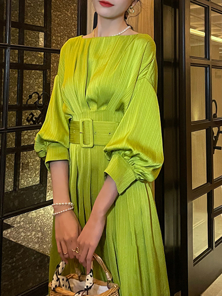 Long  Dress With A Wide Belt -  - DYAVOR®