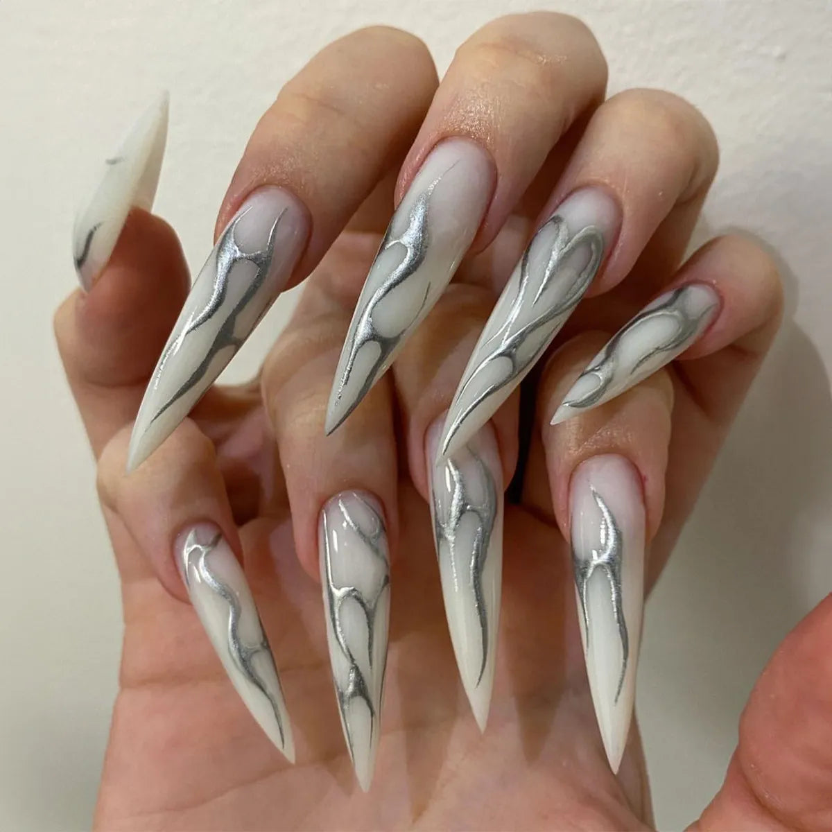 24Pcs Extra Long Stiletto False Nails Pointy French Fake Nails Glitter Detachable Almond Press on Nails Full Cover Nail Tips - - DYAVOR®