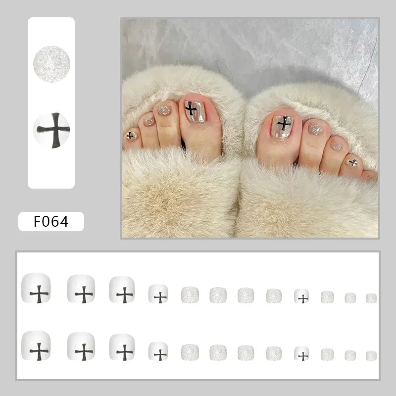 24pcs Wearable White-Edged French Manicure Toenails Full Cover Press On Fake Toenails DIY Artificial Acrylic False Toenails - - DYAVOR®
