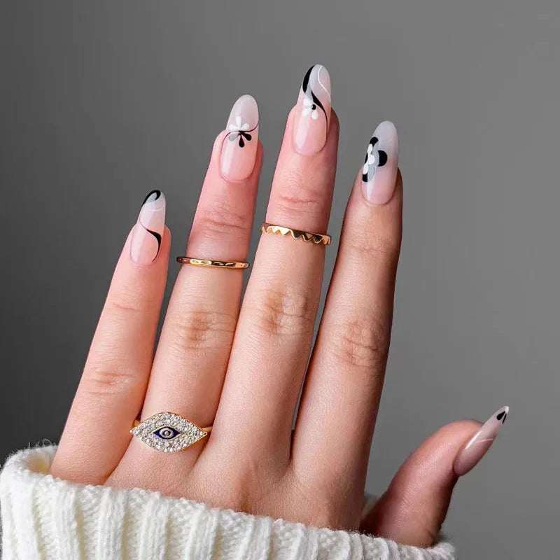 24Pcs/Set Almond Gradient Press On Nail Art Wearable Fake Nails Pointed Simple Ballet Coffin Reusable False Nails Tips Finished - - DYAVOR®